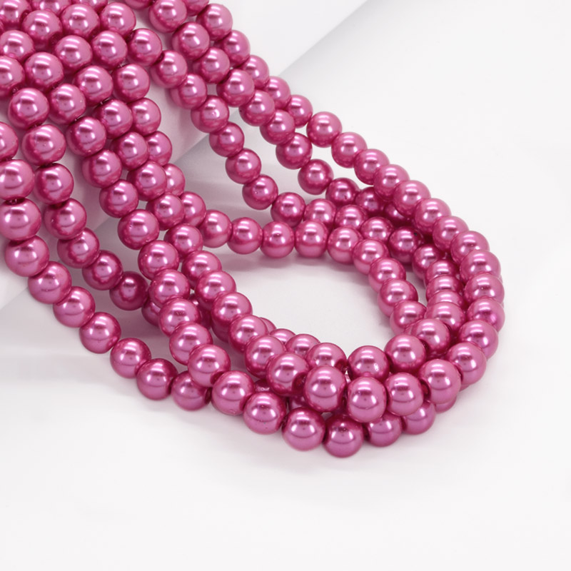 Намистини скляні Перли, 8 мм, Рожеві, Круглі (BUS-052097)