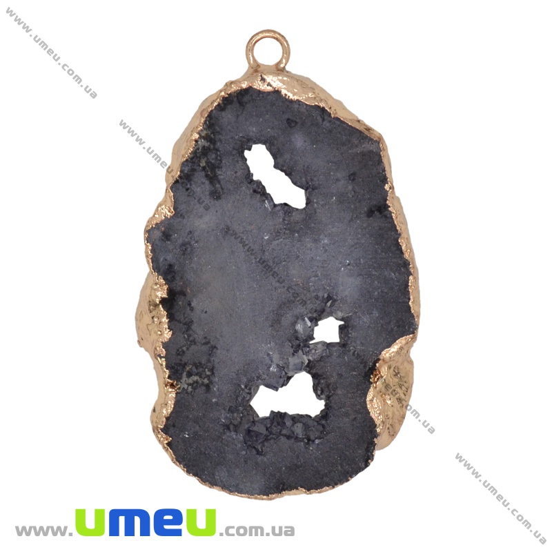 Підвіска з натурального каменю, Друза агату, Сіра, 51х31 мм (POD-009342)