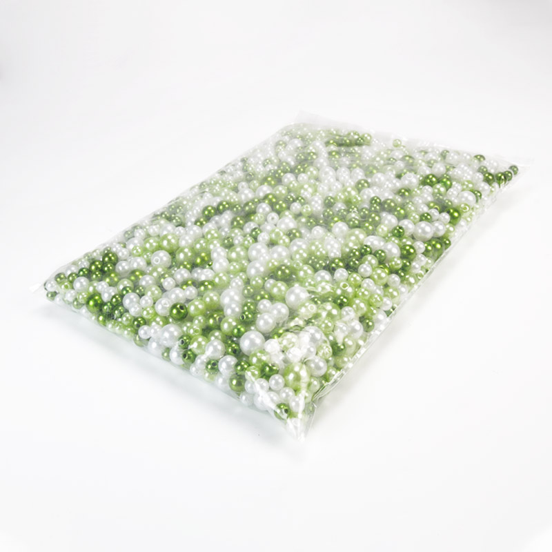 Намистини для сумок ОПТ, Пластикові круглі, Перли, 6-10 мм, Мікс біло-зелений (BUS-059770)