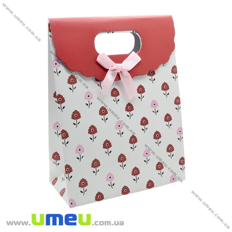 Подарунковий пакет на липучці, Квіточки, Червоний, 16х12х6 см (UPK-020407)