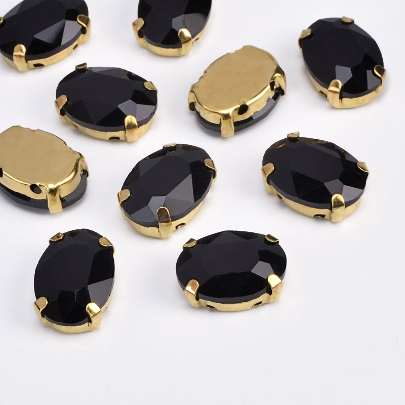 Шатон овальний 14х10 мм, Золото, Чорний (KAB-052978)