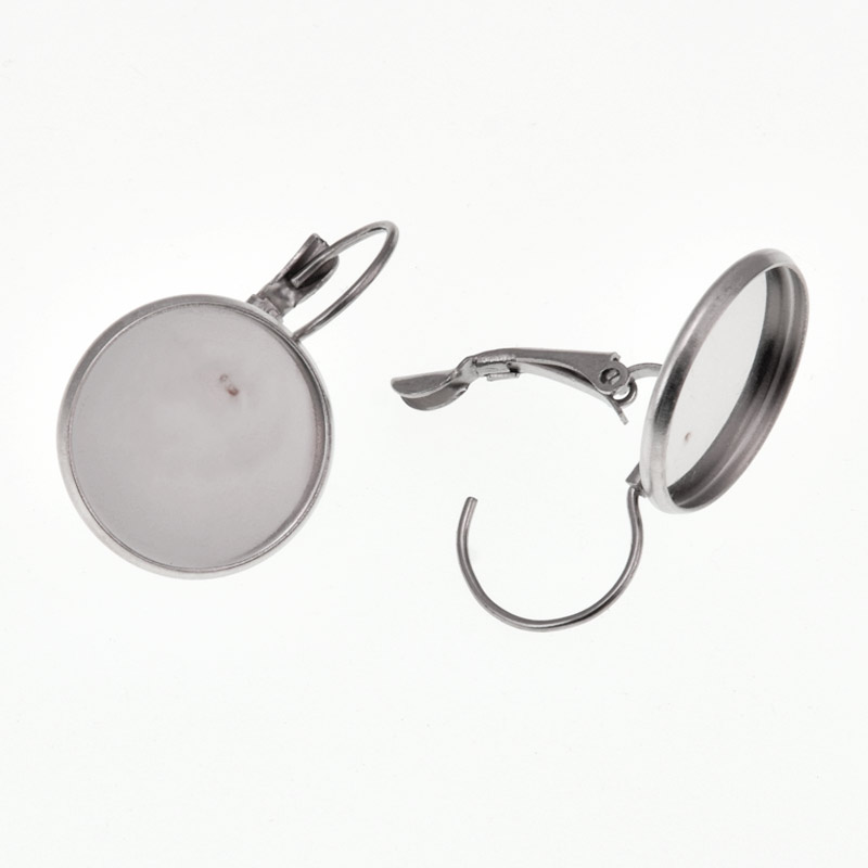 Швензи з нерж. сталі з майданчиком під кабошон 16 мм, 28х18 мм, Темне срібло (STL-060517)