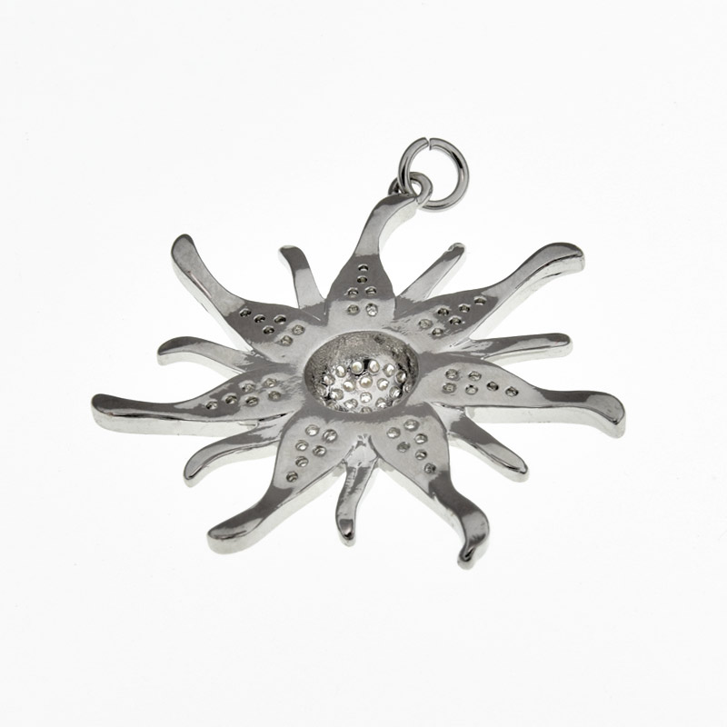 Подвеска Солнце, 35х33 мм, Латунь с покрытием Родий., Стразы куб. цирконий (POD-059472)