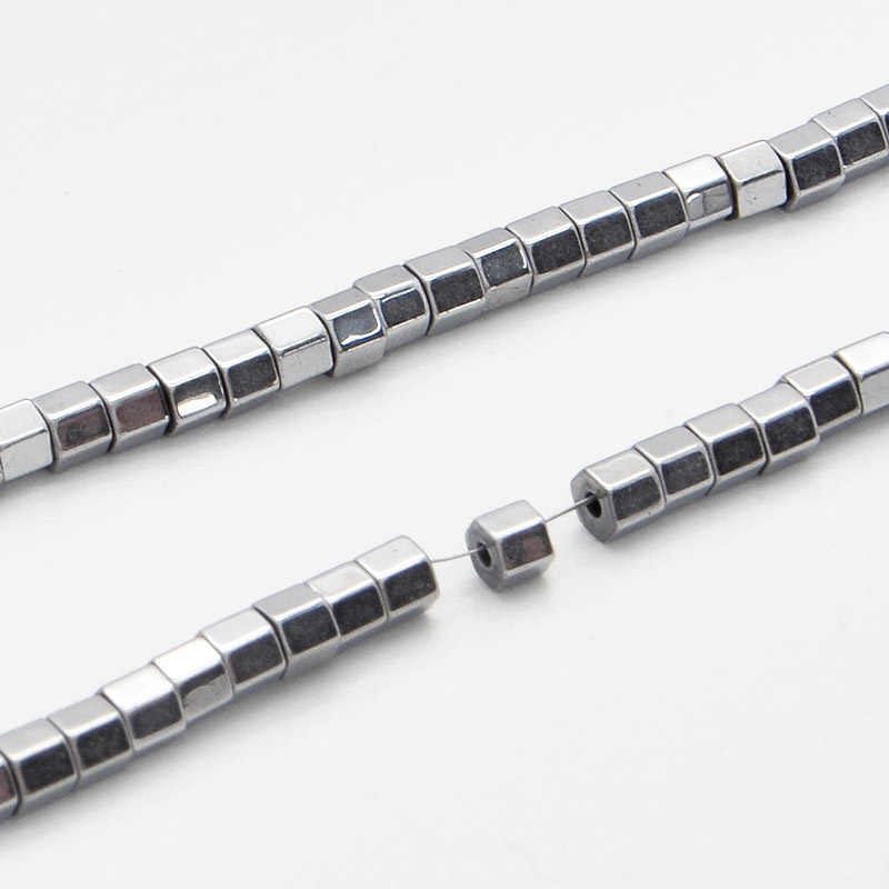 Намистини Гематит, Натур. камінь, 2,5 мм, Циліндр, З покриттям, Сріблясті (BUS-051761)