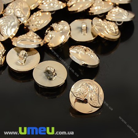 Гудзик пластиковий на ніжці Круглий з лисицею, 22 мм, Золотистий (PUG-012914)