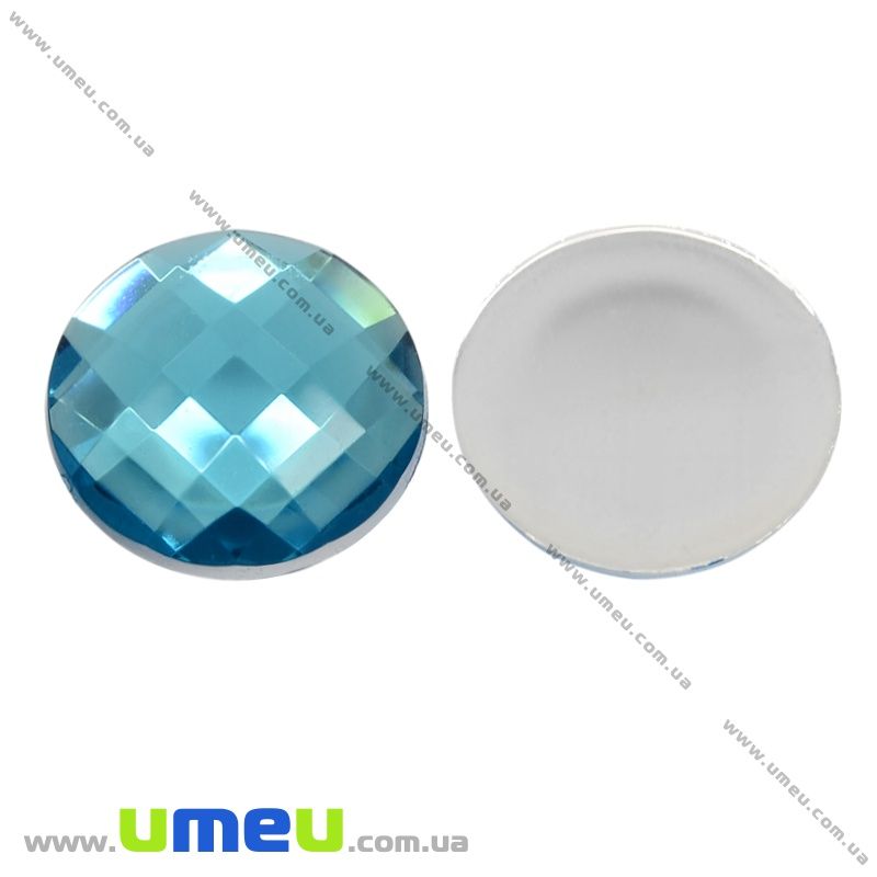 Кабошон пластиковий, Круглий гранований, 18 мм, Блакитний (KAB-012525)