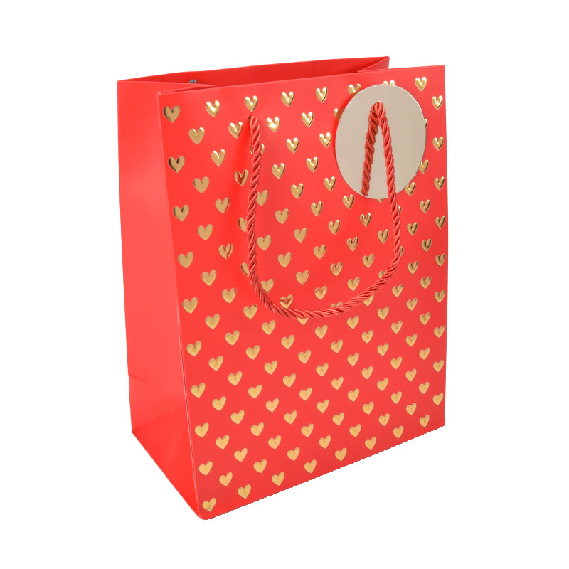 Подарочный пакет Сердца, 23х18х10 см, Красный (UPK-035669)