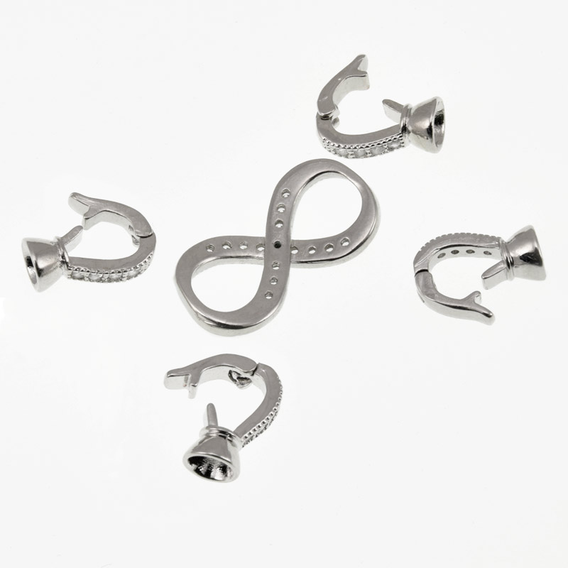 Застібка, 36х11 мм, Латунь з покриттям Родій, Куб. цирконій (ZAM-060852)