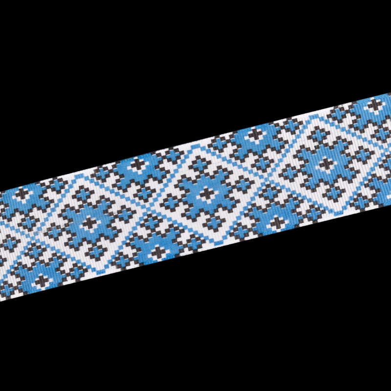 Репсова стрічка з малюнком Орнамент, 40 мм, Синя (LEN-054906)