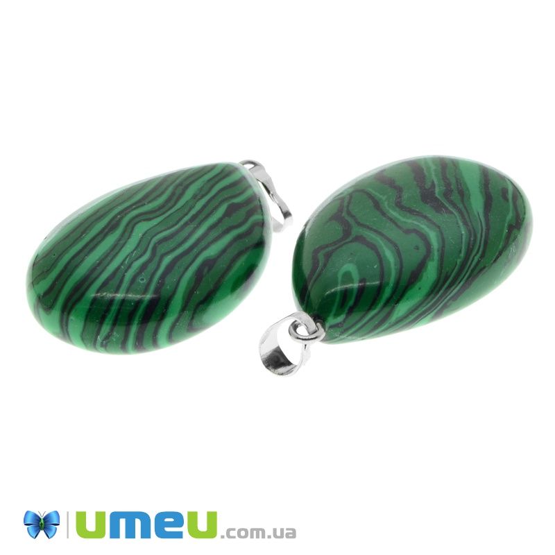 Підвіска з натурального каменю Крапля, Малахіт (син.), 52х25 мм (POD-031601)