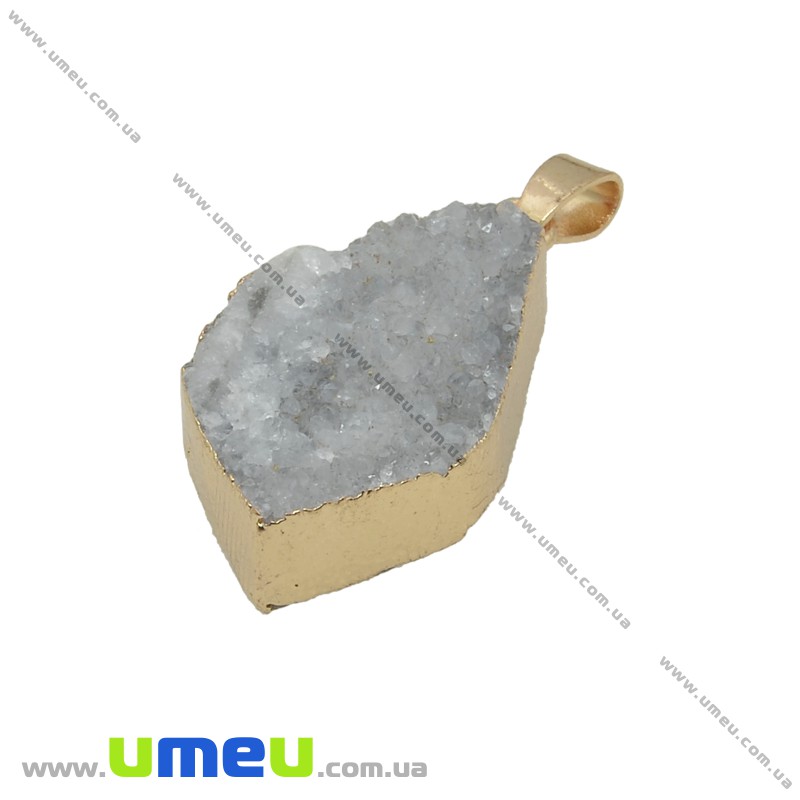 Підвіска з натурального каменю, Друза агату, Ромб, Сіра, 41х18 мм (POD-034054)