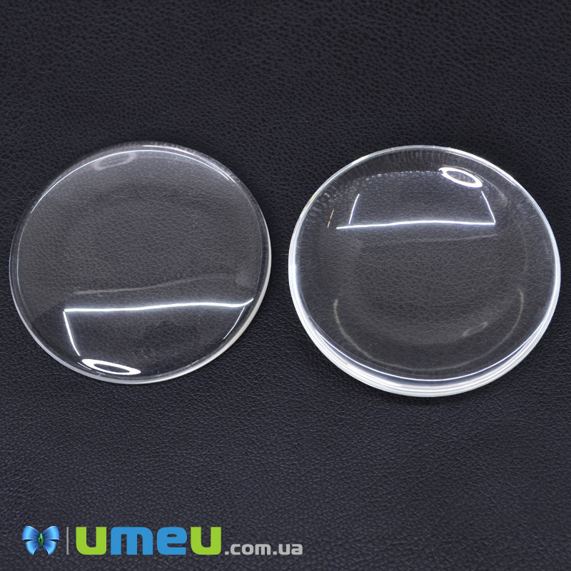 Кабошон стеклянный Линза круглая, 40 мм, Прозрачный (KAB-035020)