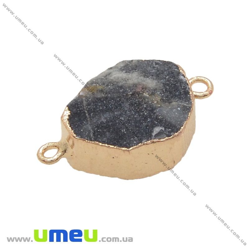 Конектор з натурального каменю Друза Агата в металі, Чорний, 30х18 мм (POD-036919)
