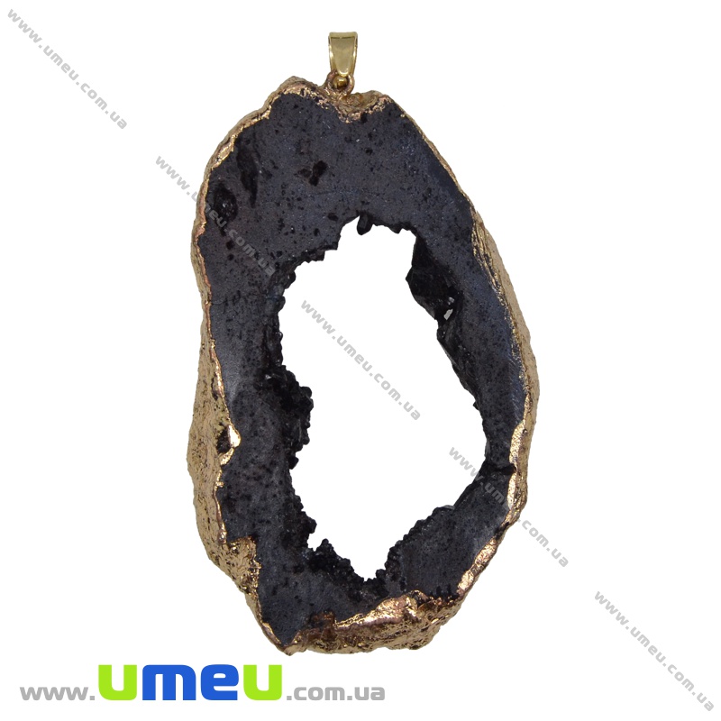 Підвіска з натурального каменю, Друза агату, Чорна, 87х48 мм (POD-034067)