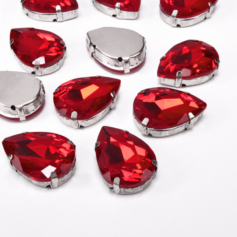 Шатон крапля 25х18 мм, Темне срібло, Червоний (KAB-052628)