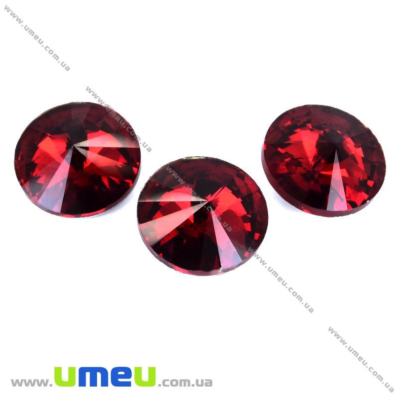 Риволи стеклянный, Круглый граненый, 12 мм, Красный, 1 шт (KAB-010068)