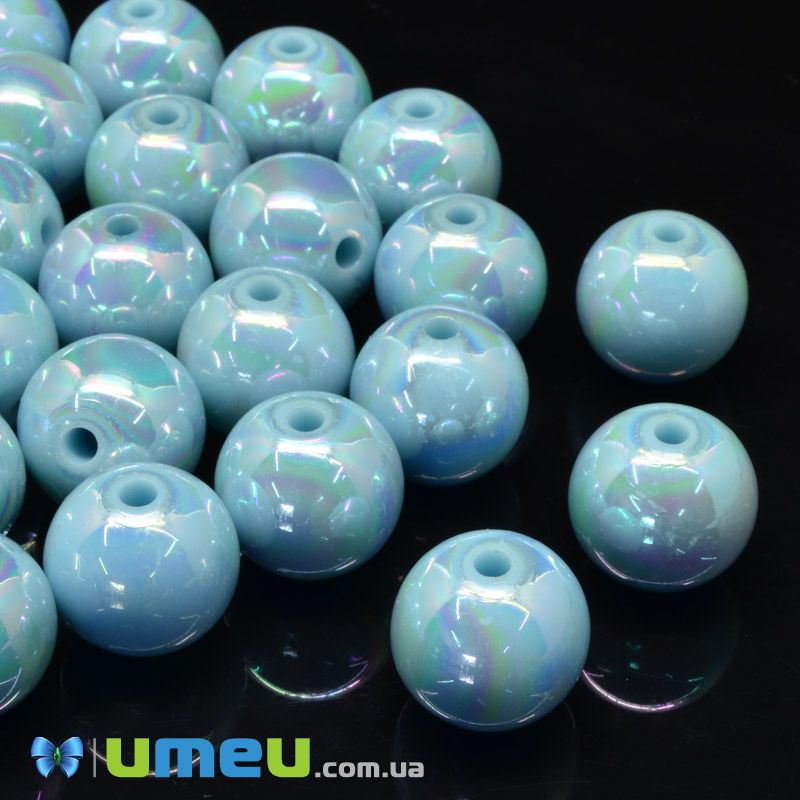 Намистина пластикова райдужна Кругла, 16 мм, Блакитна (BUS-047254)