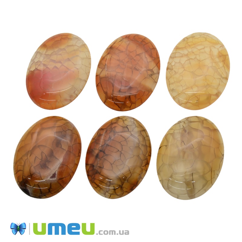 Кабошон нат. камень Агат Кракле бежевый, Овал, 40х30 мм (KAB-038550)