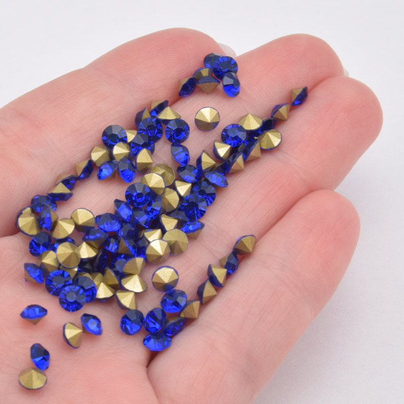 Стрази скляні конусні SS16 (3,8 мм), Сині (STR-059354)