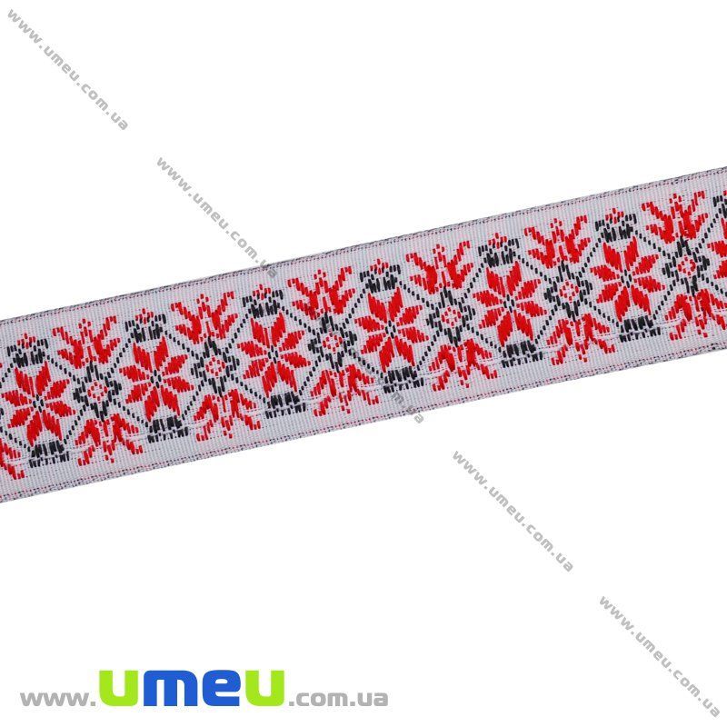 Тесьма с украинским орнаментом, 25 мм, Красная, 1 м (LEN-010378)