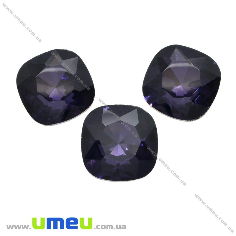 Ріволі скляний, Квадратний гранований, 18х18 мм, Фіолетовий (KAB-027623)