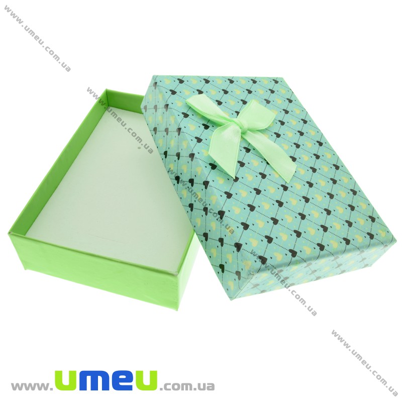 Подарункова коробочка Прямокутна з сердечками, 11х8х3 см, Бірюзова (UPK-023153)