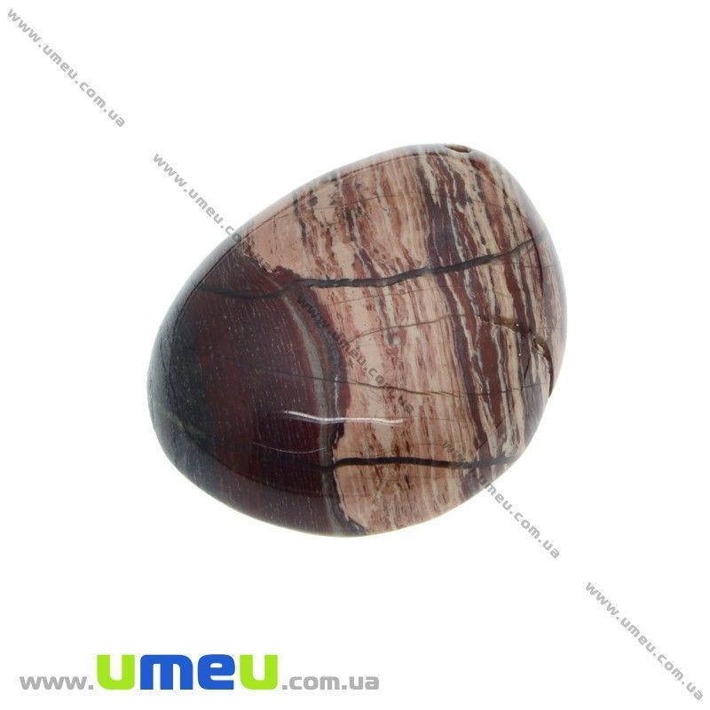 Подвеска из натурального камня, Окаменелое дерево, Капля, 36х27 мм (POD-033023)