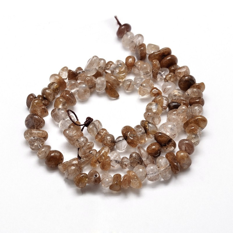 Намистини (скол) Кварц рутиловий, Натур. камінь, 5-10 мм, 38-39 см (BUS-058182)