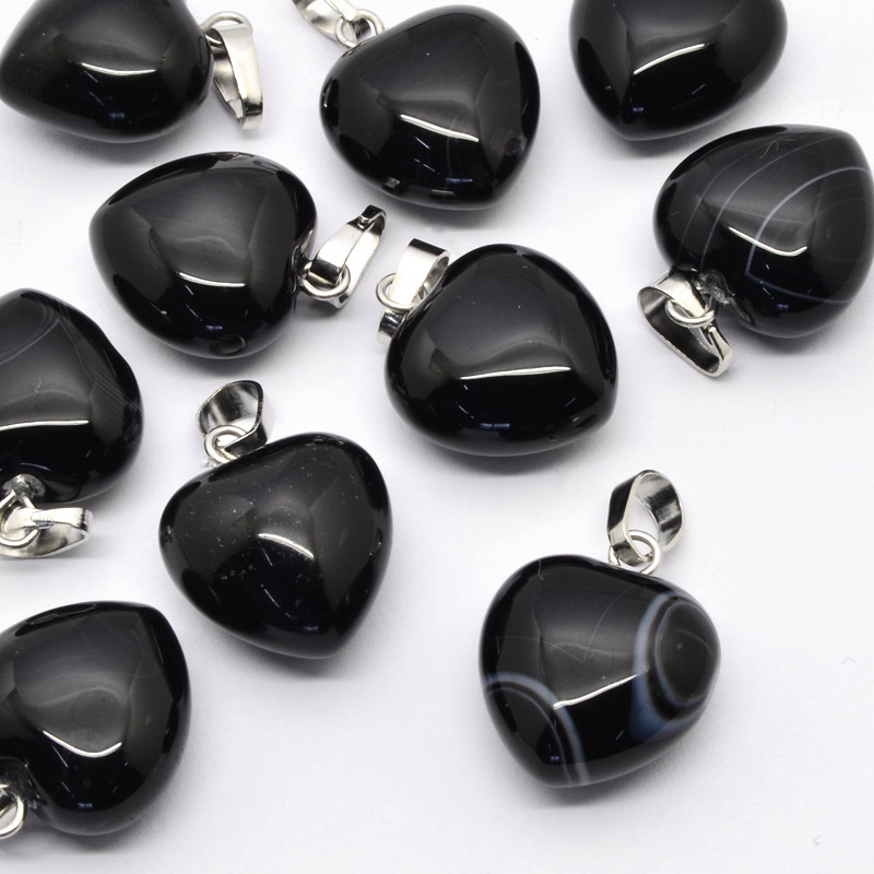 Подвеска Сердце, Натур. камень Агат черный, 18х15х10 мм (POD-054412)