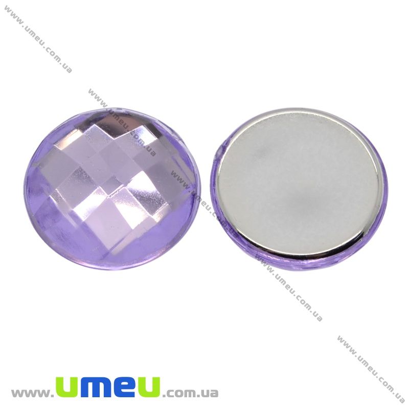 Кабошон пластиковий, Круглий гранований, 12 мм, Бузковий (KAB-012492)