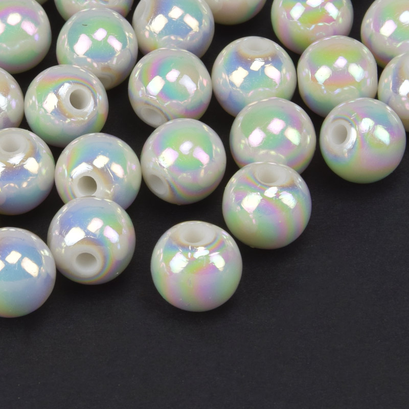 Намистини для сумок ОПТ, Пластикові райдужні, Круглі, 10 мм, Білі (BUS-060793)