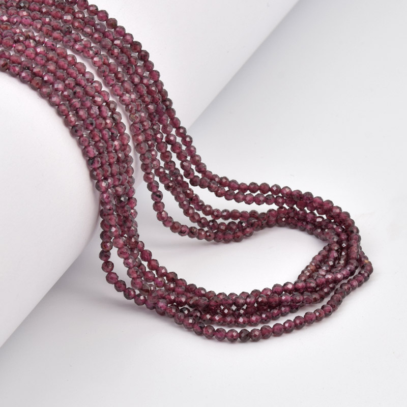 Намистини Гранат, Натур. камінь, 2-2,5 мм, Круглі грановані (BUS-058203)