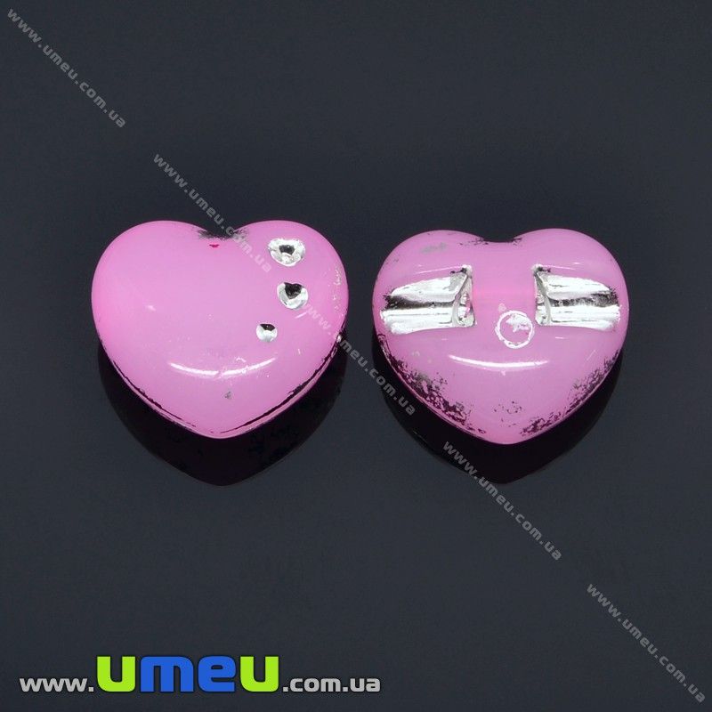 Гудзик пластиковий на полуніжці Серце, 13х12 мм, Рожевий (PUG-012947)