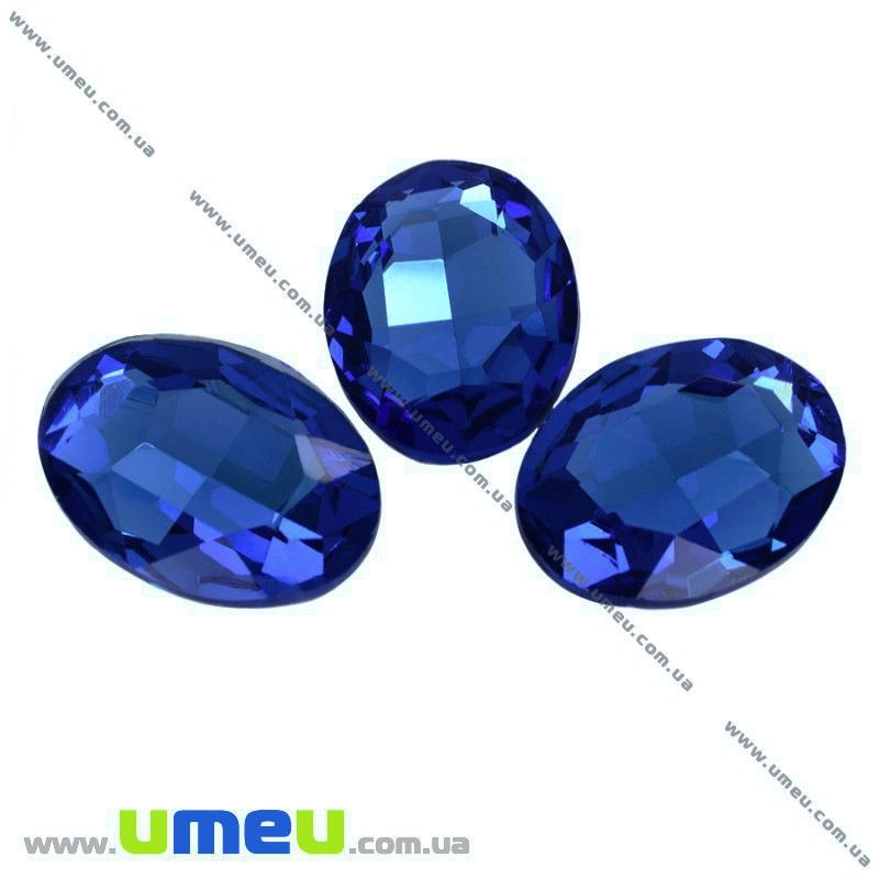 Ріволі скляний, Овал гранований, 25х18 мм, Синій (KAB-009458)