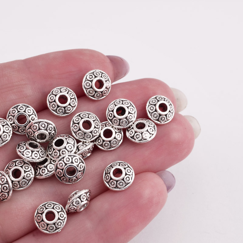 Намистини мет. Ронделі, 8,2 х4,3 мм, Античне срібло (BUS-055362)