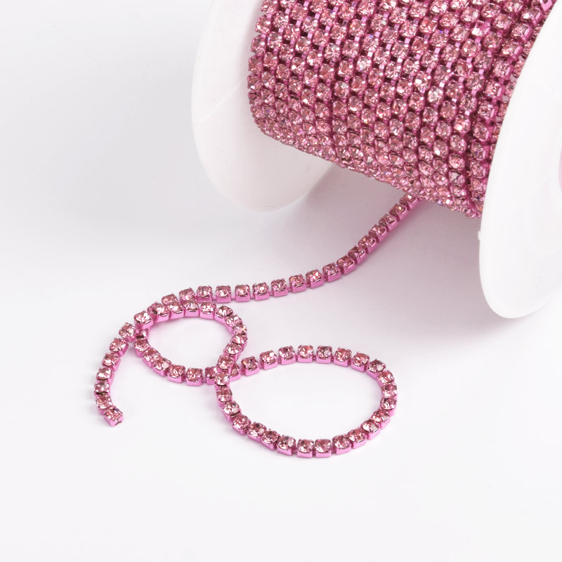 Стразовий ланцюг SS6 - 2,0 мм, Рожевий, Стрази скляні рожеві (ZEP-061029)