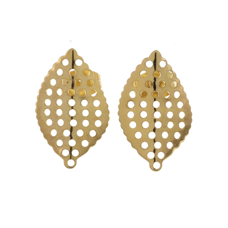 Пусети з нерж. сталі з заглушками, Листочки, 18х11 мм, Золото (STL-055773)
