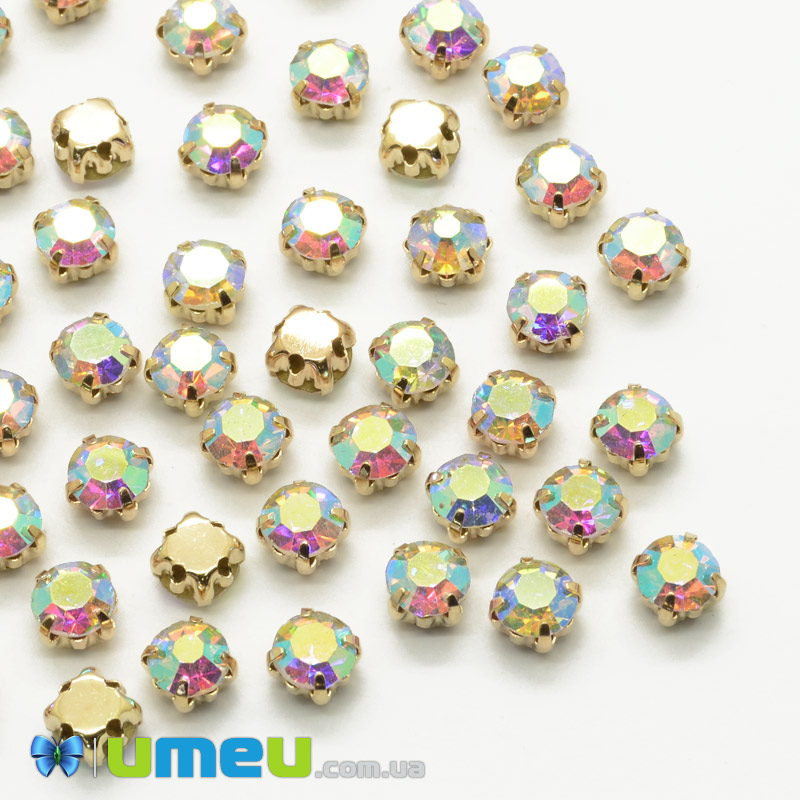 Шатон круглый 6 мм, Золото, Белый АВ (KAB-040999)