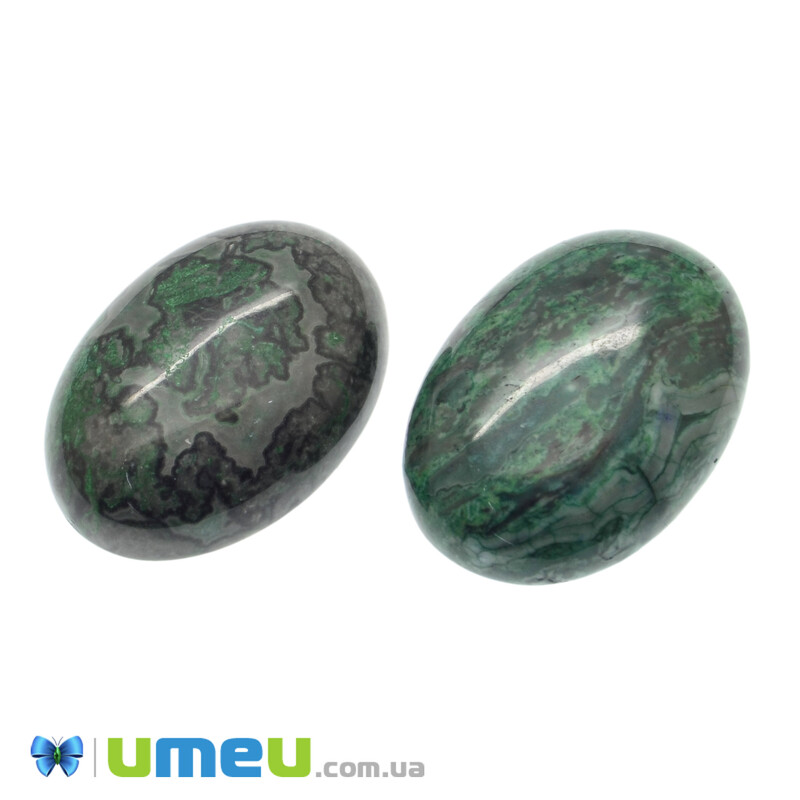 Кабошон нат. камінь Яшма пейзажна зелена пофарбована, Овал, 25х18 мм (KAB-042765)