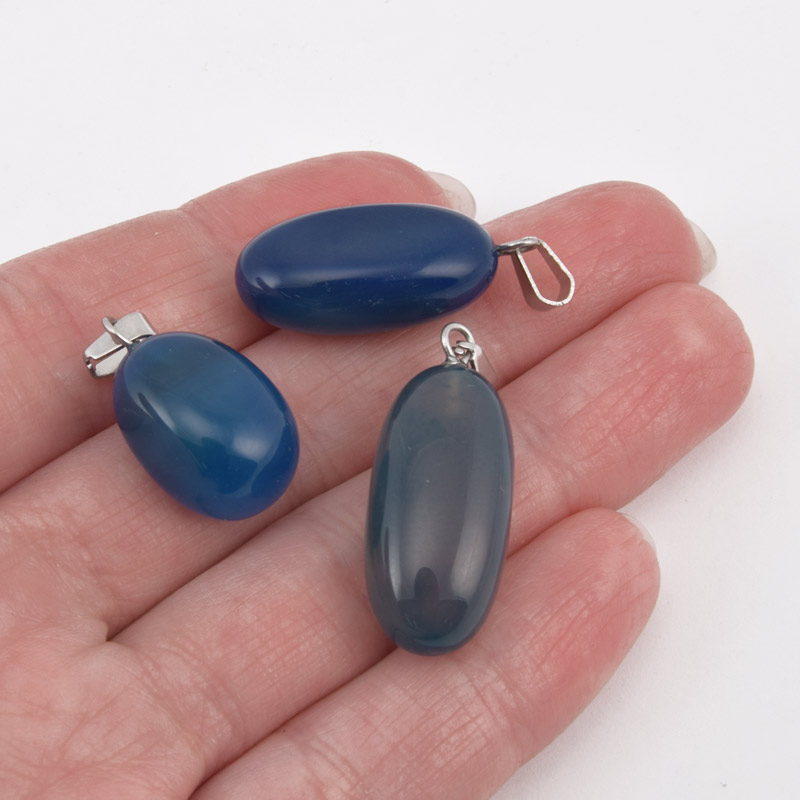 Підвіска Овал, Натур. камінь Агат синій, 21-32 мм (POD-058628)