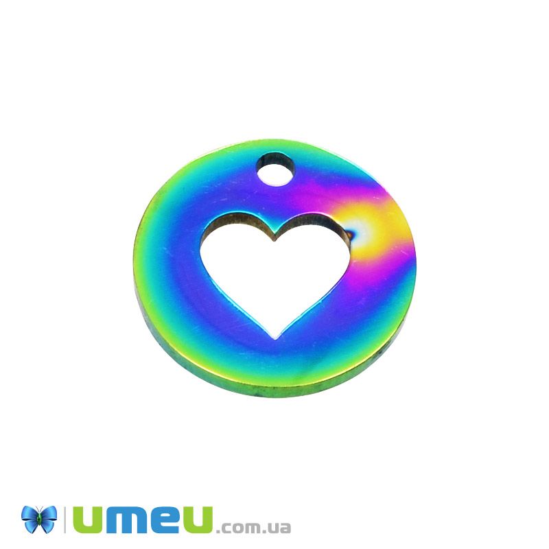 Підвіска з нержавіючої сталі Серце, 12х1 мм, Різнобарвна (STL-049188)