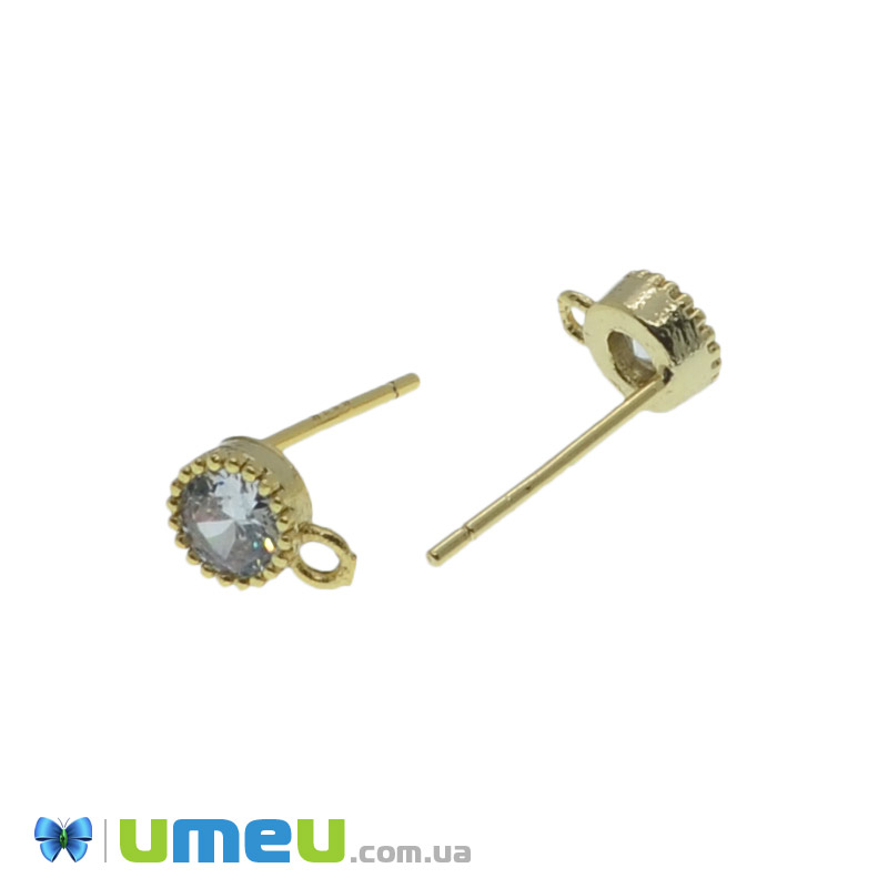 Пусети зі стразами куб. цирконій, Золото, 7х5 мм (OSN-039920)