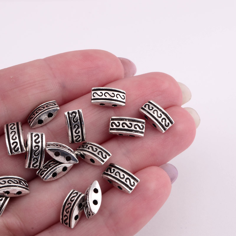 Намистини мет. на 2 отвори, 10х5 мм, Античне срібло (BUS-055365)