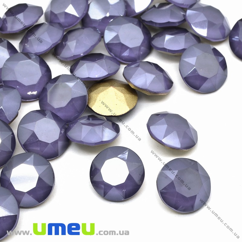 Ріволі скляний, Круглий гранований, Кристал, 10 мм, Фіолетовий опал (KAB-033946)
