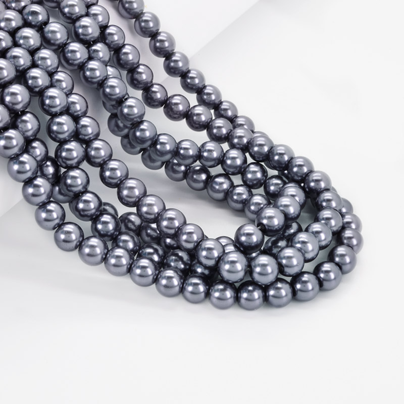 Намистини скляні Перли, 8 мм, Сірі, Круглі (BUS-052099)