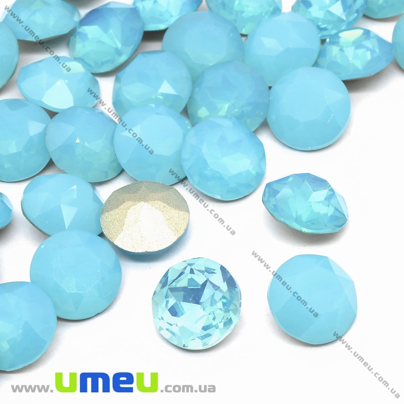 Ріволі скляний, Круглий гранований, Кристал, 10 мм, Блакитний опал (KAB-033949)