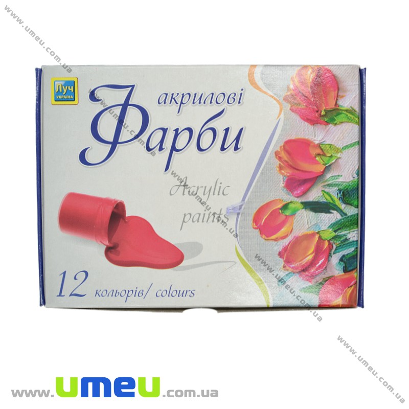 Набір акрилових фарб, 12 кольорів по 15 мл (INS-016868)
