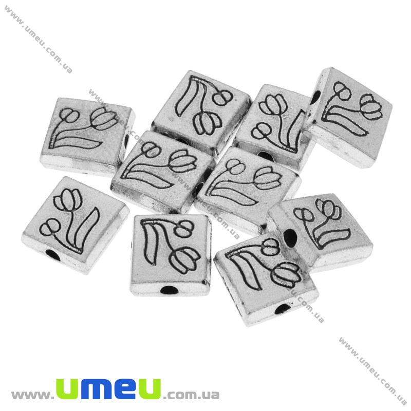 Бусины мет. Цветочек, 8х8 мм, Античное серебро (BUS-032689)