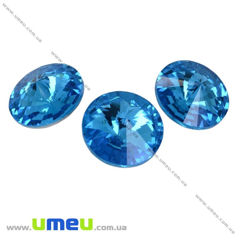 Ріволі скляний, Круглий гранований, 10 мм, Блакитний (KAB-013255)