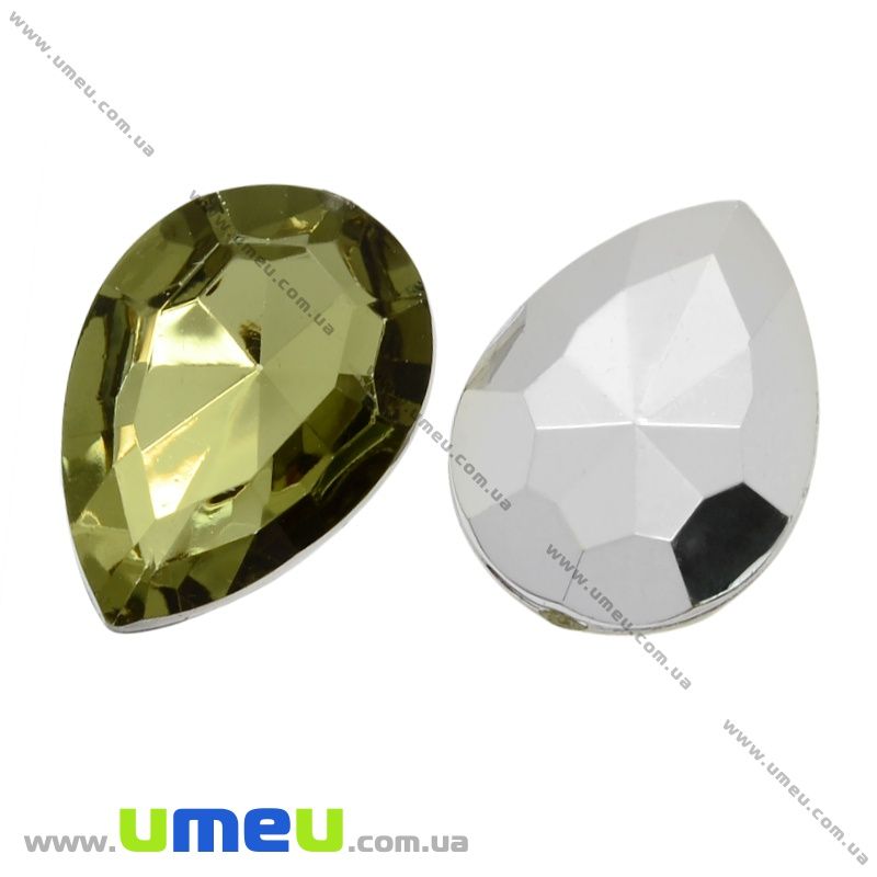 Ріволі пластиковий, Крапля гранована, 18х13 мм, Оливковий (KAB-005236)